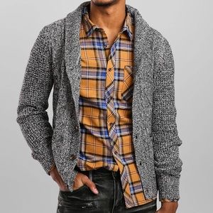 Hedge Shawl Collar Cardigan Heathered Grey, Men’s Size S